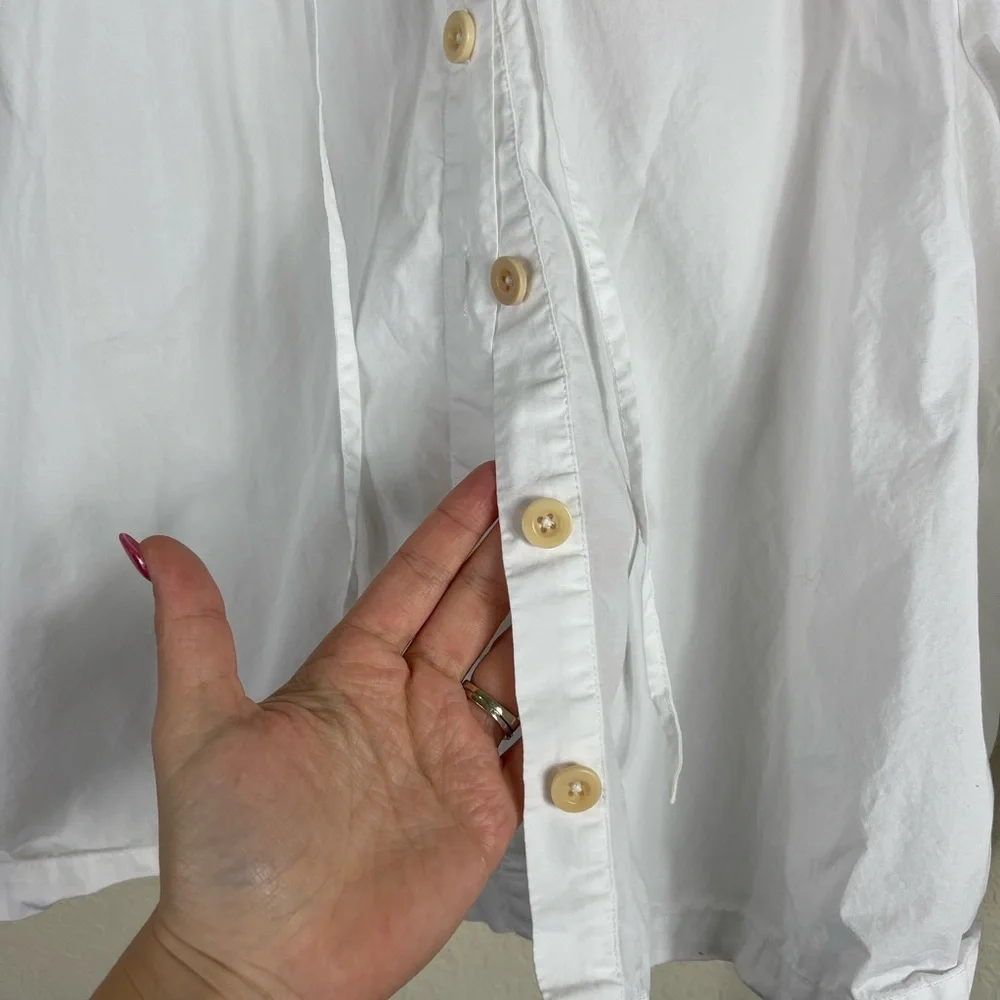 J. Crew Tie Sleeve Button Front Cotton Poplin Top in White Size Large - Picture 5 of 11